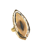 Amethyst Gilded Edge Brazilian Agate Ring (Adjustable)