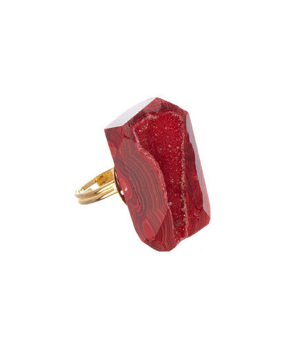 Red Organic Agate Drusy Ring