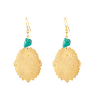 Stamped Gold and Turquoise Dangle Earrings
