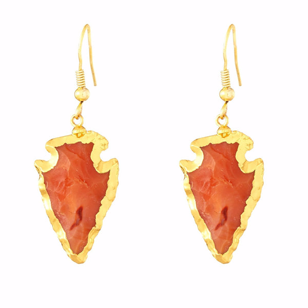 14K Gilded Jasper Arrowhead Earrings