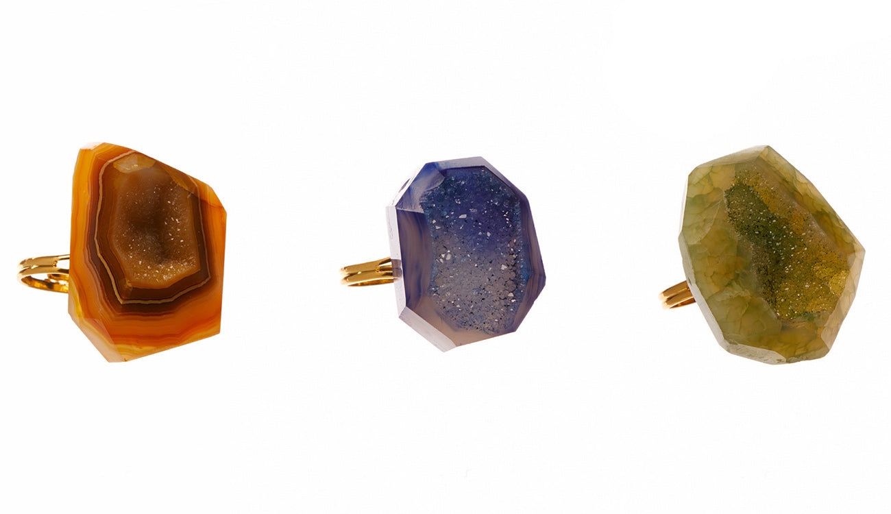 Organic Agate Drusy Ring (Gold and Silver, 36 colors, Adjustable)