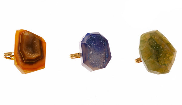 Organic Agate Drusy Ring (Gold and Silver, 36 colors, Adjustable)
